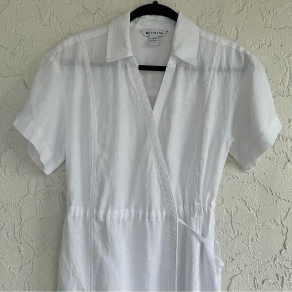 ATHLETA Playa Wrap Dress Women Size 2 White Linen Beachy Coverup - Picture 4 of 12